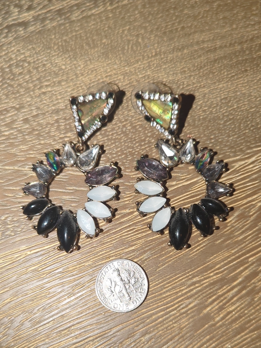Statement Black & White Crystal Hoop Drop Earrings